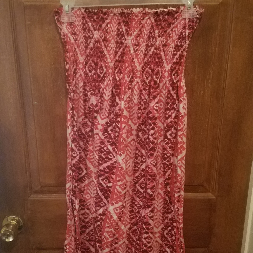 Red and White Strapless Dress